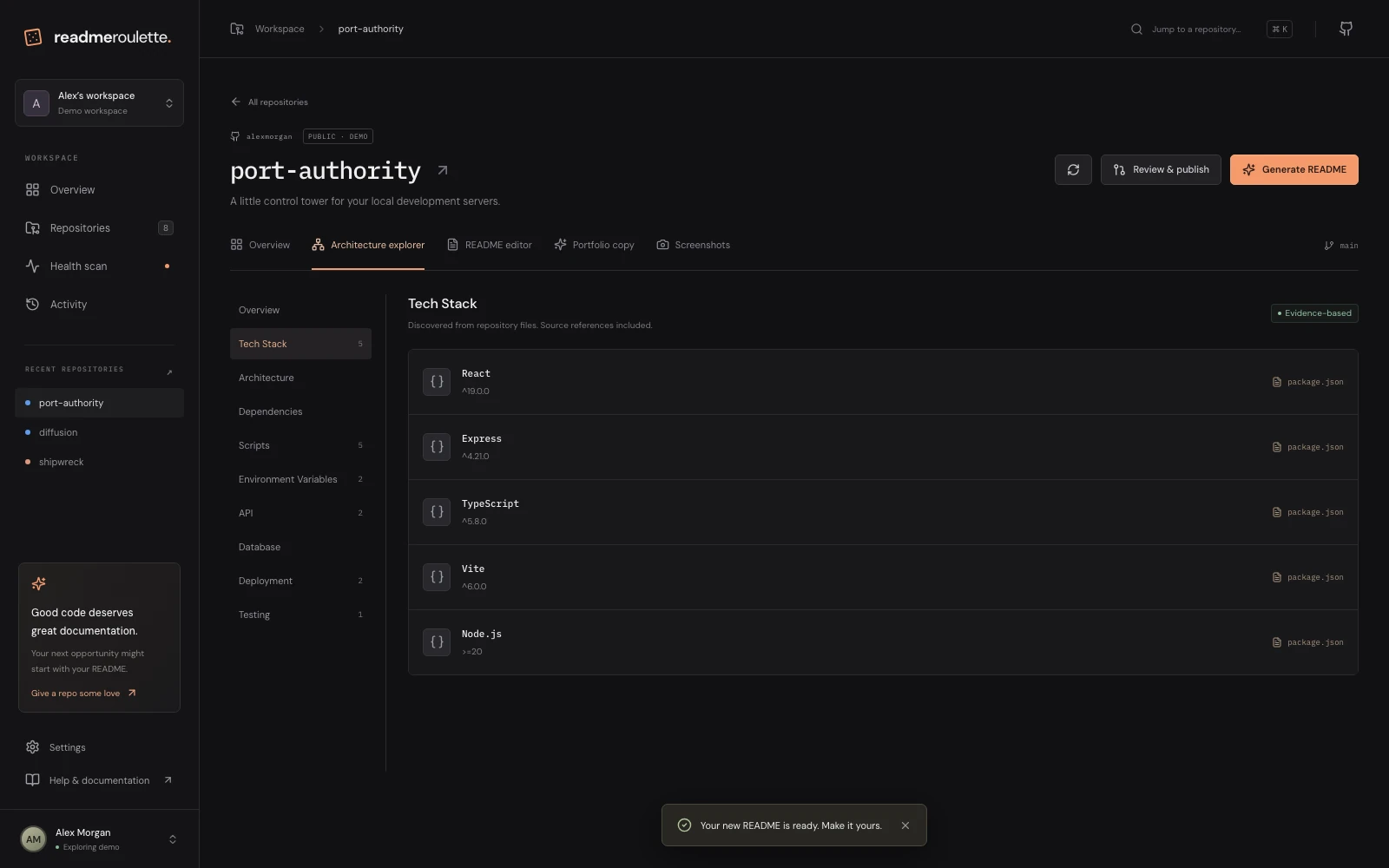readme roulette — Evidence behind the architecture