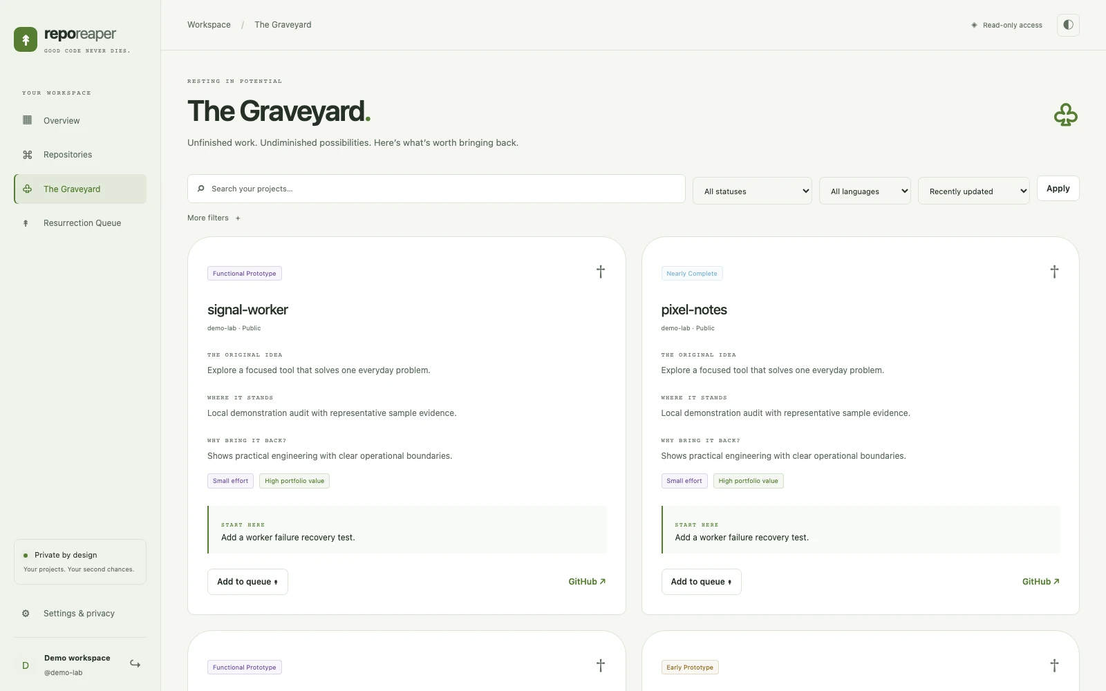 repo reaper — Not every dormant project is dead