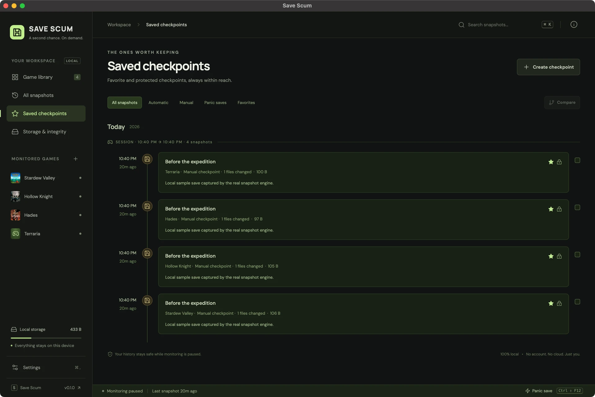 Save Scum — Saved checkpoints