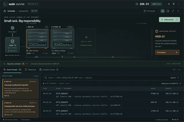 sudo survive — A small rack. A real investigation.